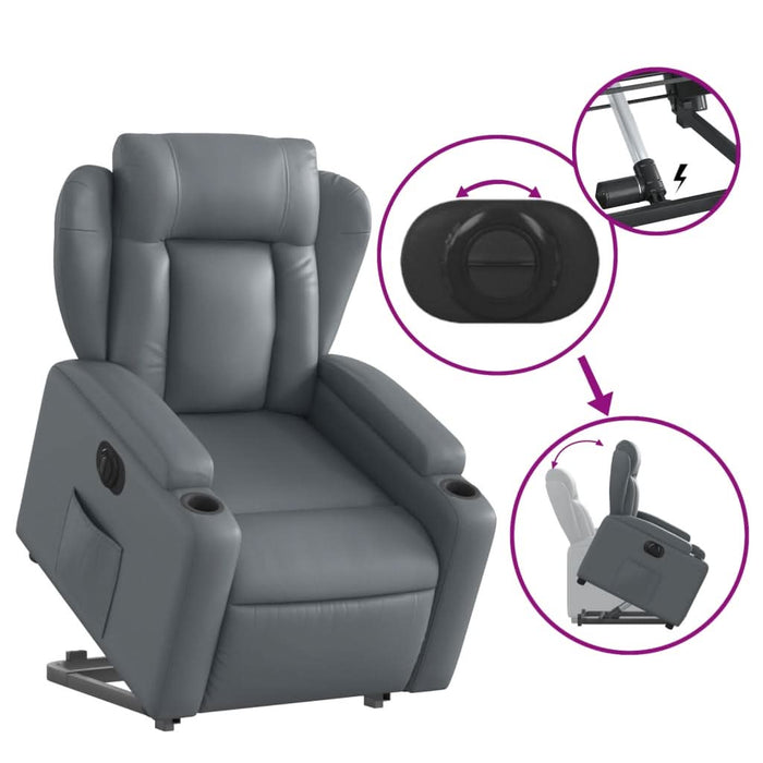 Fotoliu rabatabil electric cu ridicare, gri, piele ecologică - WALTI WALTI