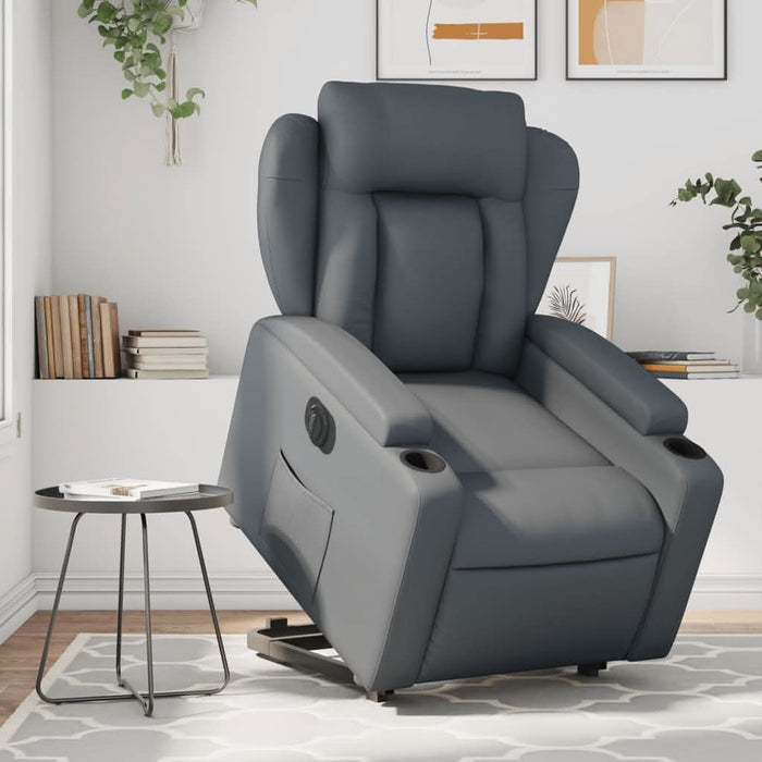 Fotoliu rabatabil electric cu ridicare, gri, piele ecologică - WALTI WALTI