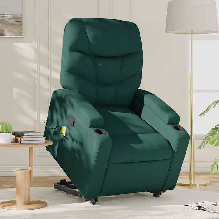 Fotoliu rabatabil de masaj, cu ridicare, verde închis, textil - WALTI WALTI