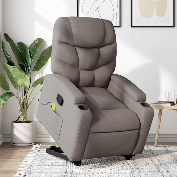 Fotoliu rabatabil de masaj cu ridicare, gri taupe, textil WALTI