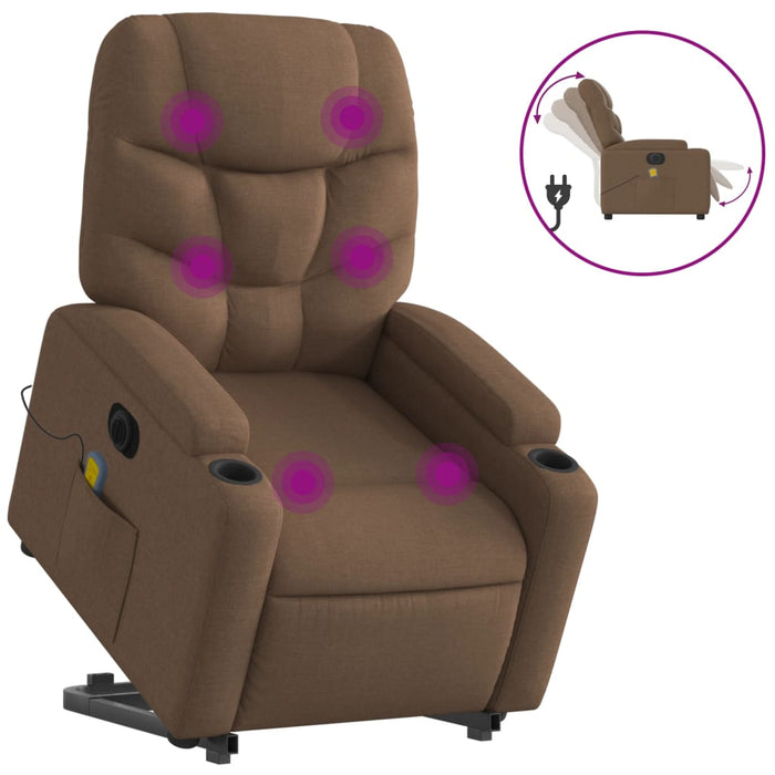 Fotoliu electric de masaj rabatabil cu ridicare, maro, textil - WALTI WALTI