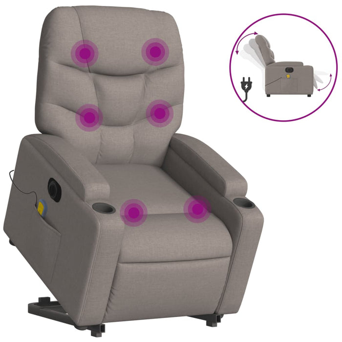 Fotoliu electric masaj rabatabil cu ridicare, gri taupe, textil - WALTI WALTI