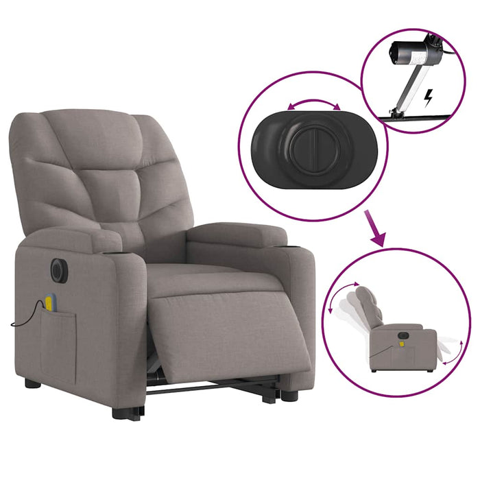 Fotoliu electric masaj rabatabil cu ridicare, gri taupe, textil - WALTI WALTI