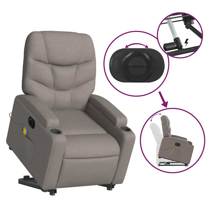 Fotoliu electric masaj rabatabil cu ridicare, gri taupe, textil - WALTI WALTI