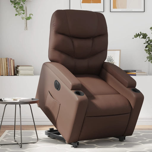 Fotoliu rabatabil electric cu ridicare, maro, piele ecologică - WALTI WALTI