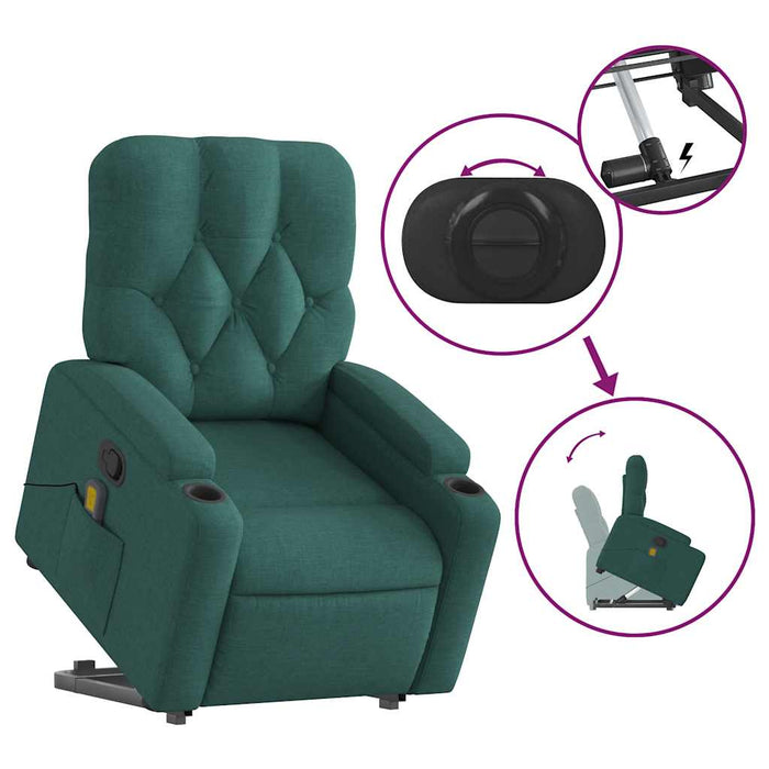 Fotoliu rabatabil de masaj, cu ridicare, verde închis, textil - WALTI WALTI