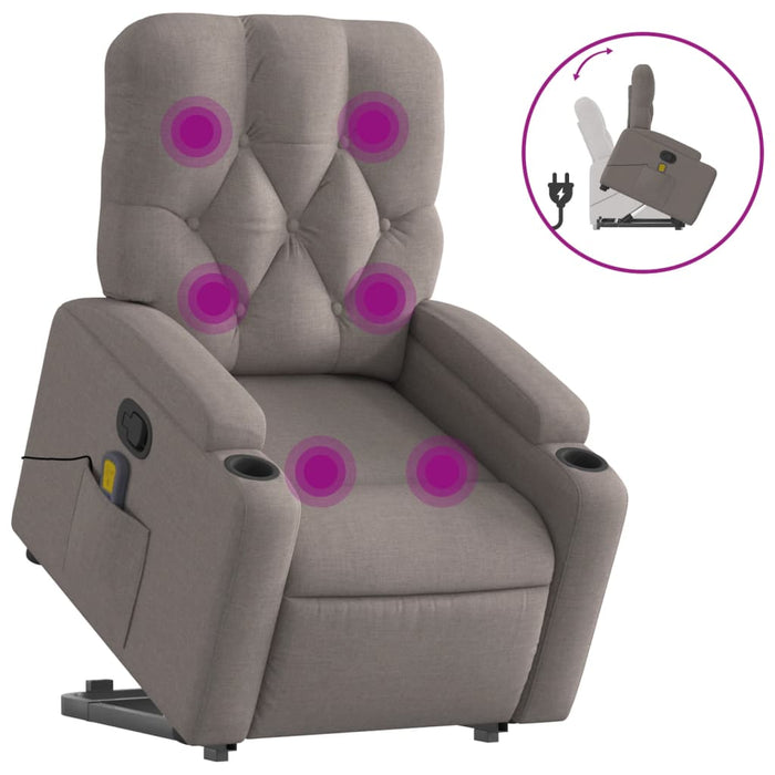 Fotoliu rabatabil de masaj cu ridicare, gri taupe, textil - WALTI WALTI