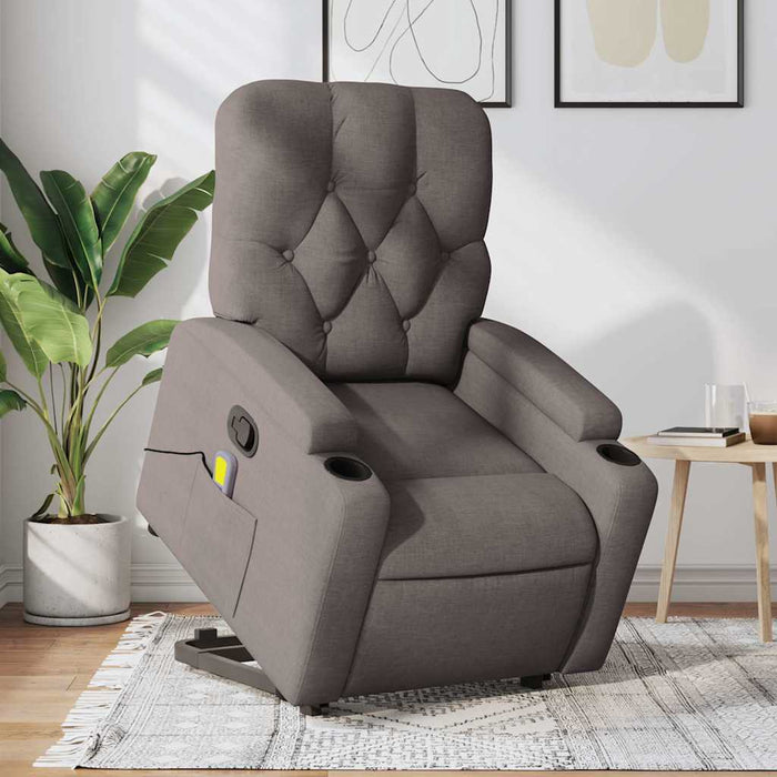 Fotoliu rabatabil de masaj cu ridicare, gri taupe, textil - WALTI WALTI