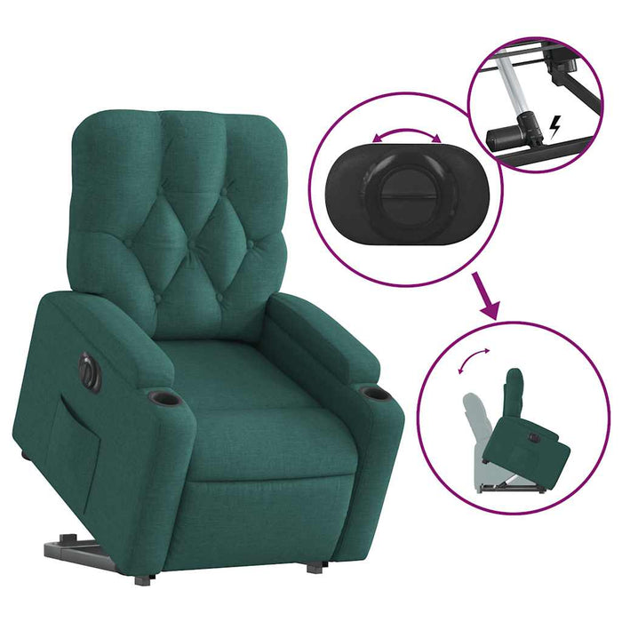 Fotoliu electric rabatabil cu ridicare, verde închis, textil WALTI