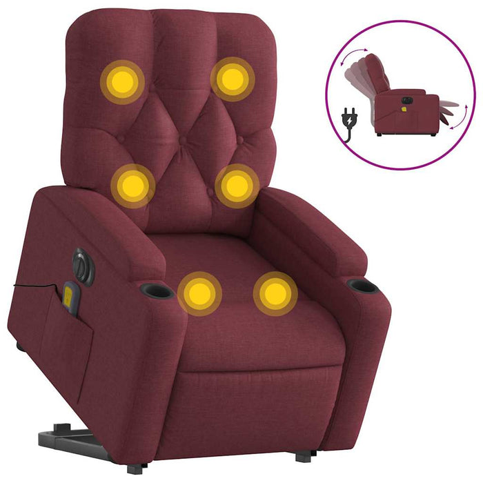Fotoliu de masaj electric rabatabil cu ridicare roșu vin textil - WALTI WALTI