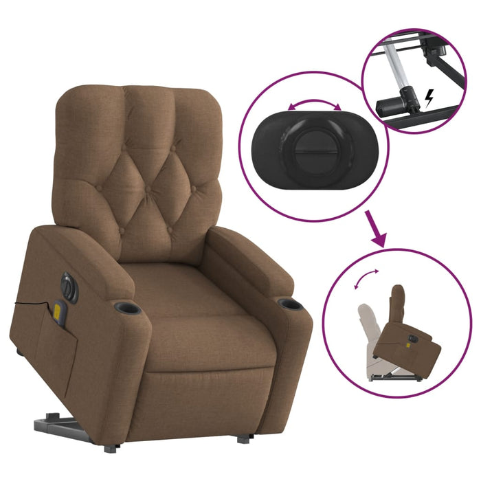 Fotoliu electric de masaj rabatabil cu ridicare, maro, textil - WALTI WALTI