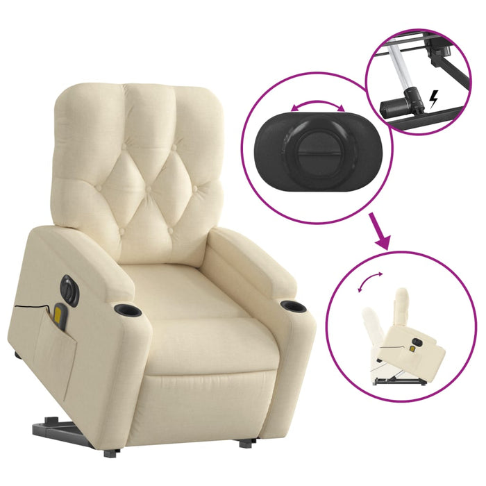 Fotoliu electric de masaj rabatabil cu ridicare, crem, textil - WALTI WALTI