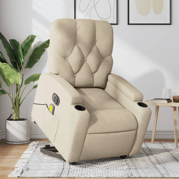 Fotoliu electric de masaj rabatabil cu ridicare, crem, textil - WALTI WALTI