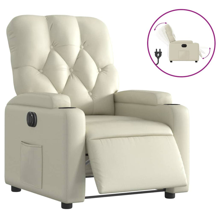 Fotoliu rabatabil electric, crem, piele ecologică - WALTI WALTI