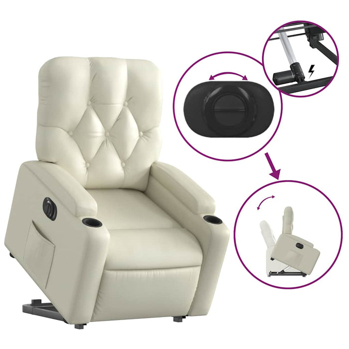 Fotoliu rabatabil electric cu ridicare, crem, piele ecologică - WALTI WALTI