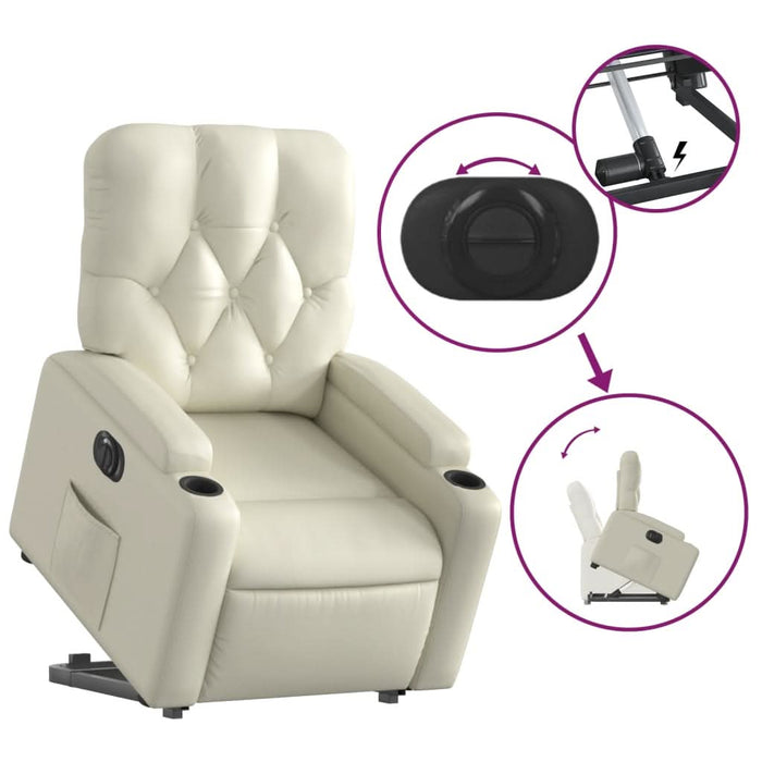 Fotoliu rabatabil electric cu ridicare, crem, piele ecologică - WALTI WALTI
