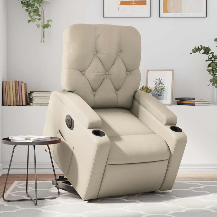 Fotoliu rabatabil electric cu ridicare, crem, piele ecologică - WALTI WALTI
