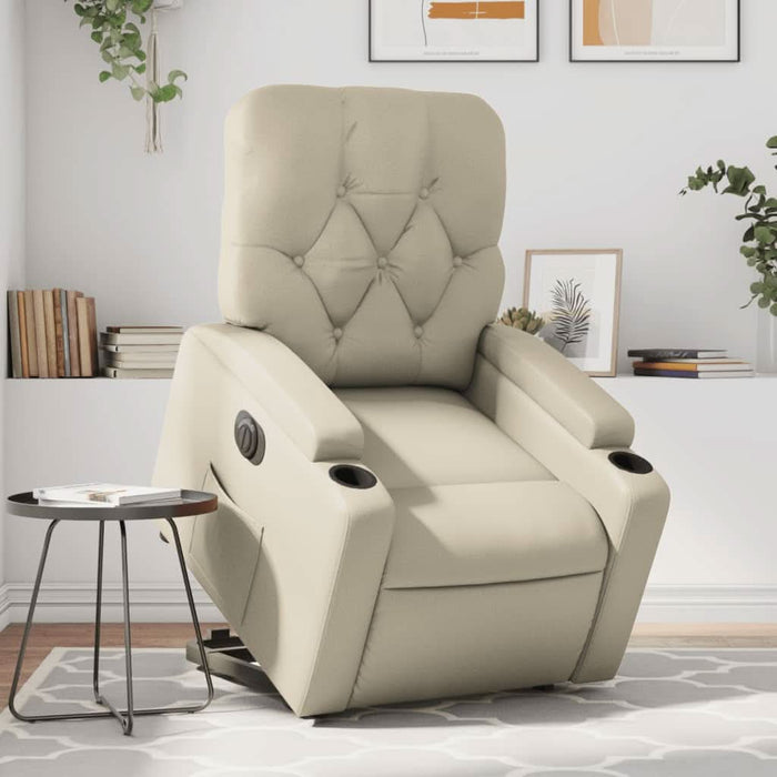 Fotoliu rabatabil electric cu ridicare, crem, piele ecologică - WALTI WALTI