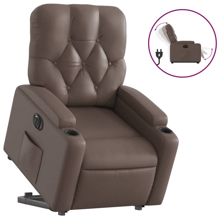 Fotoliu rabatabil electric cu ridicare, maro, piele ecologică WALTI