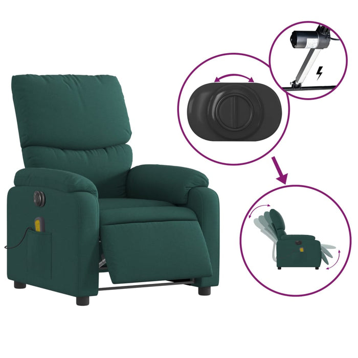 Fotoliu electric de masaj rabatabil, verde închis, textil - WALTI WALTI