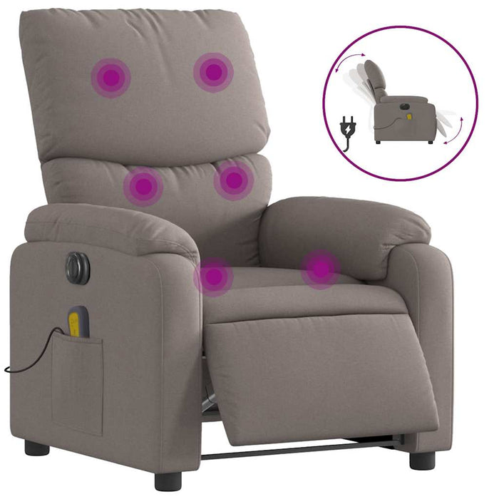 Fotoliu electric de masaj rabatabil, gri taupe, textil WALTI