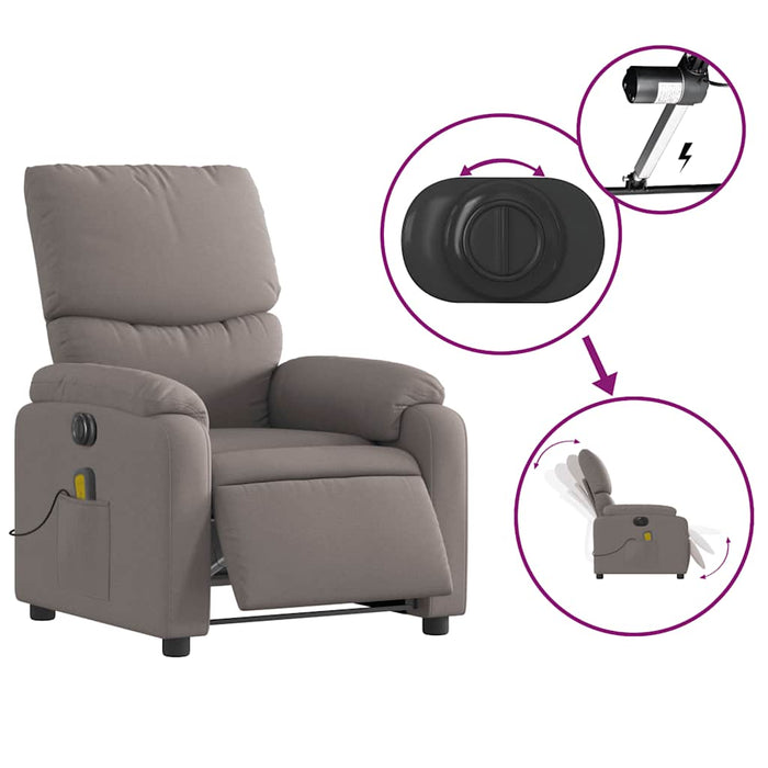 Fotoliu electric de masaj rabatabil, gri taupe, textil WALTI
