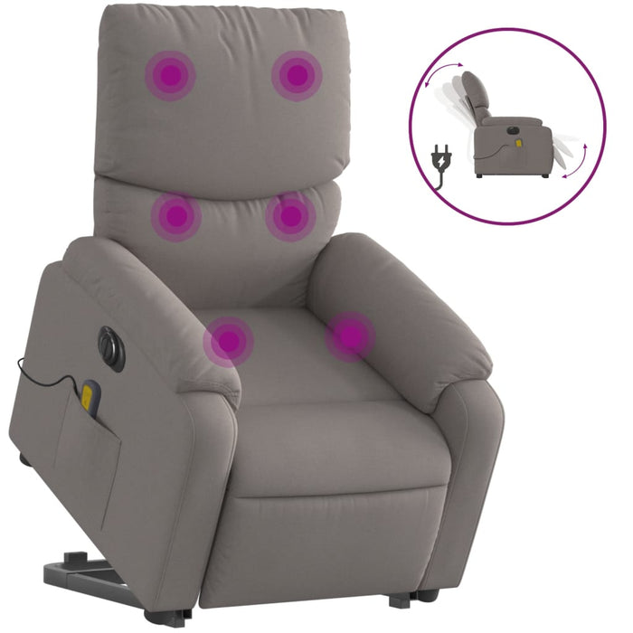 Fotoliu electric masaj rabatabil cu ridicare, gri taupe, textil - WALTI WALTI