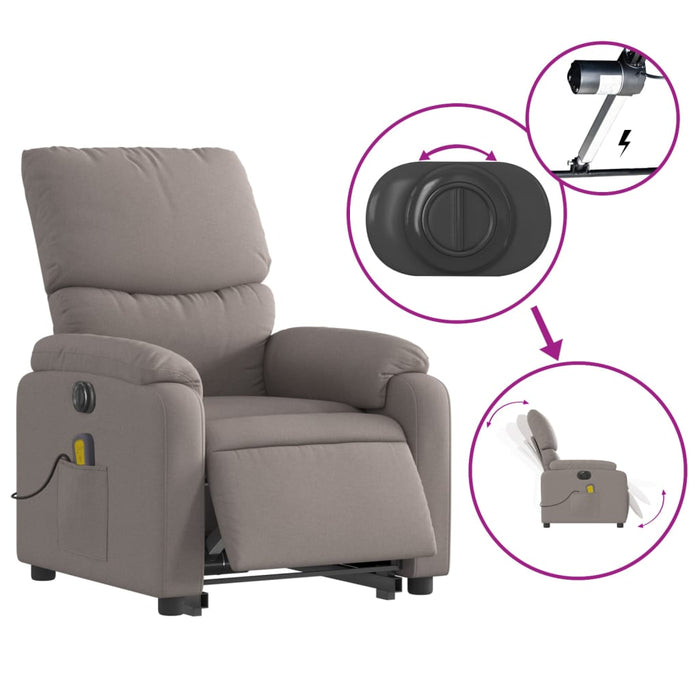 Fotoliu electric masaj rabatabil cu ridicare, gri taupe, textil - WALTI WALTI