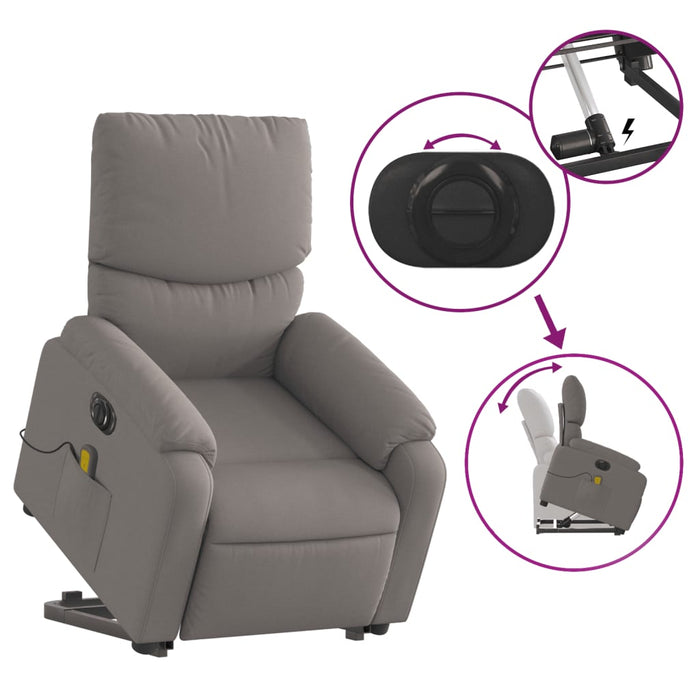 Fotoliu electric masaj rabatabil cu ridicare, gri taupe, textil - WALTI WALTI