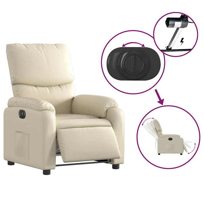 Fotoliu rabatabil electric, crem, piele ecologică - WALTI WALTI