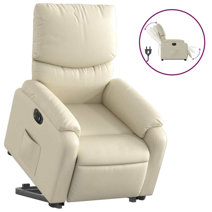 Fotoliu rabatabil electric cu ridicare, crem, piele ecologică - WALTI WALTI