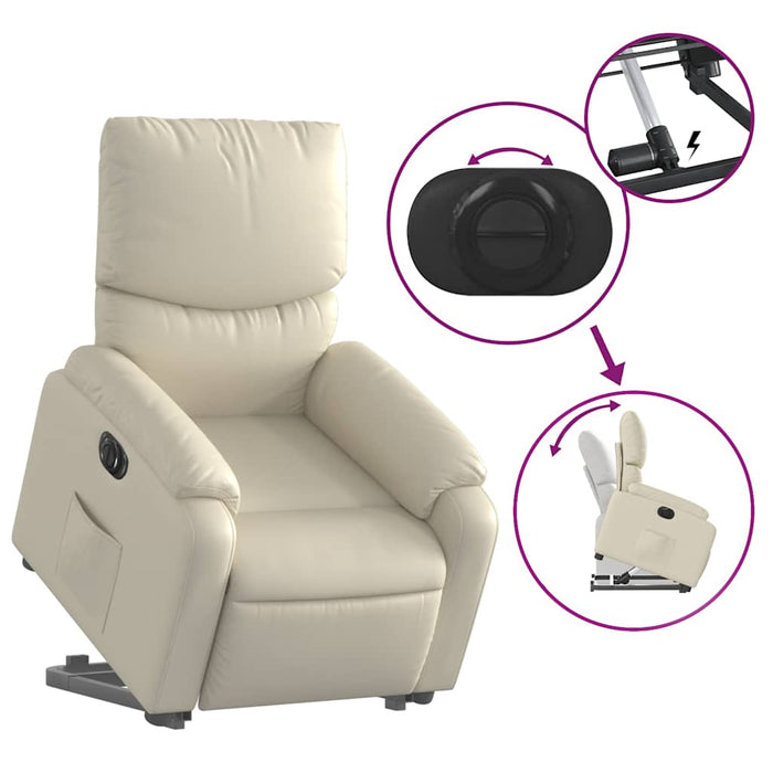 Fotoliu rabatabil electric cu ridicare, crem, piele ecologică - WALTI WALTI