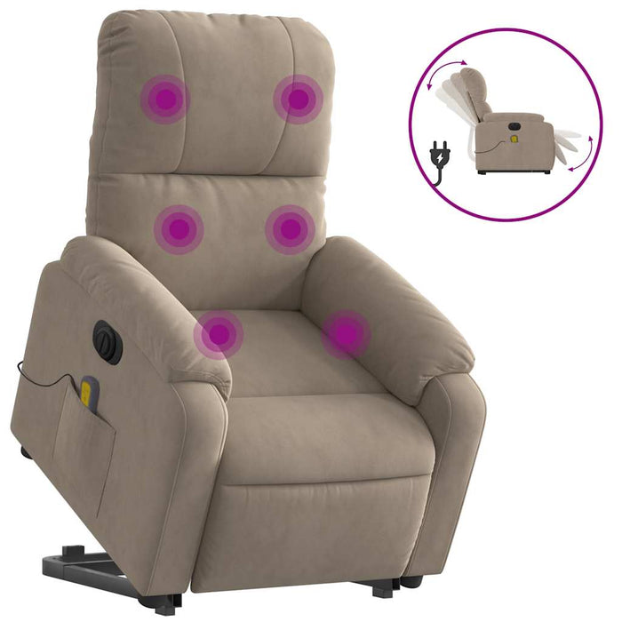 Fotoliu masaj rabatabil electric cu ridicare, taupe, microfibră - WALTI WALTI
