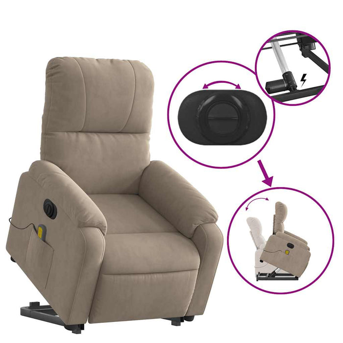 Fotoliu masaj rabatabil electric cu ridicare, taupe, microfibră - WALTI WALTI