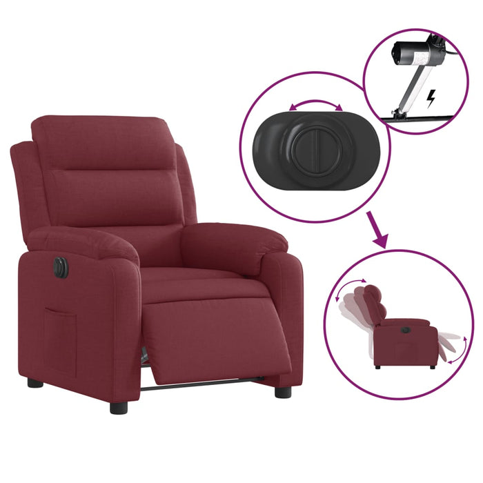 Fotoliu rabatabil electric, roșu vin, material textil WALTI