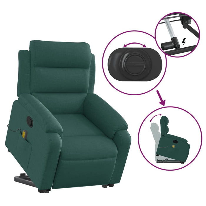 Fotoliu rabatabil de masaj, cu ridicare, verde închis, textil WALTI