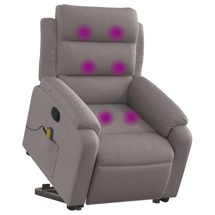Fotoliu rabatabil de masaj cu ridicare, gri taupe, textil - WALTI WALTI