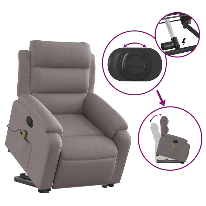 Fotoliu electric masaj rabatabil cu ridicare, gri taupe, textil WALTI
