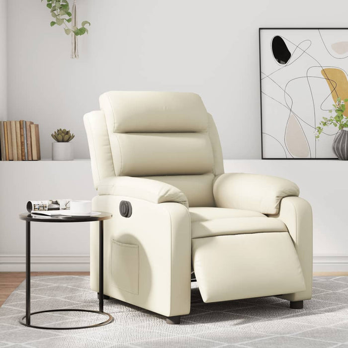 Fotoliu rabatabil electric, crem, piele ecologică WALTI