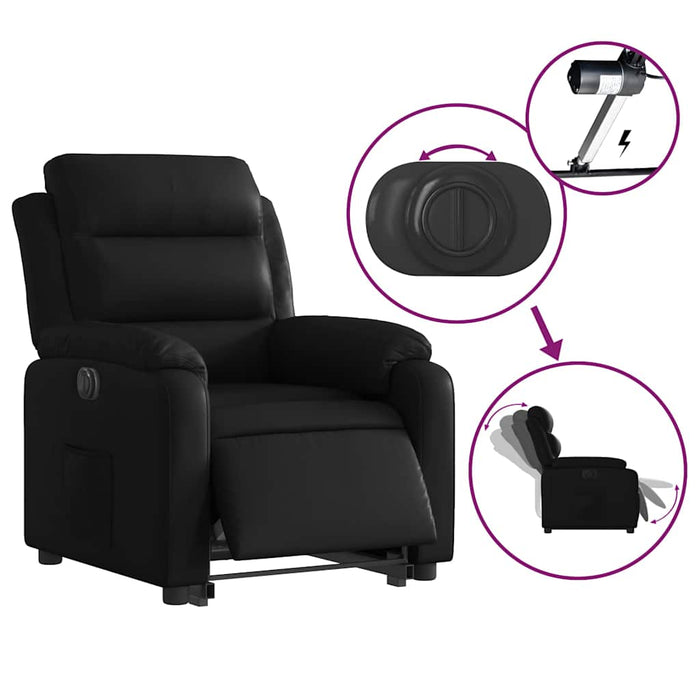Fotoliu rabatabil electric cu ridicare, negru, piele ecologică - WALTI WALTI