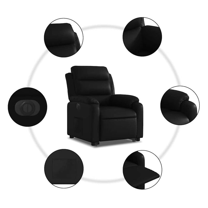 Fotoliu rabatabil electric cu ridicare, negru, piele ecologică - WALTI WALTI