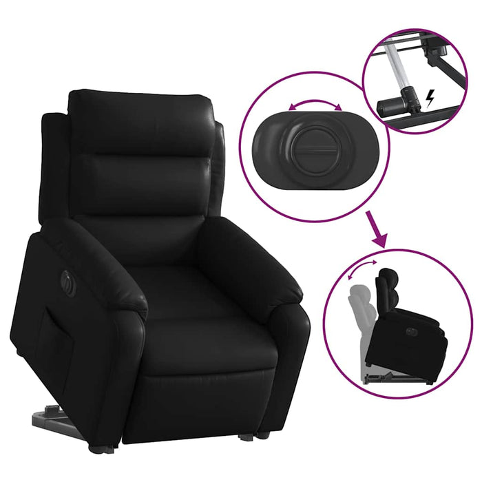 Fotoliu rabatabil electric cu ridicare, negru, piele ecologică - WALTI WALTI