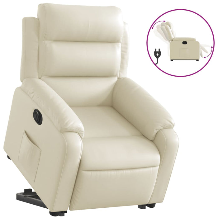 Fotoliu rabatabil electric cu ridicare, crem, piele ecologică WALTI