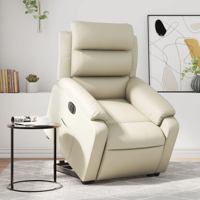 Fotoliu rabatabil electric cu ridicare, crem, piele ecologică WALTI