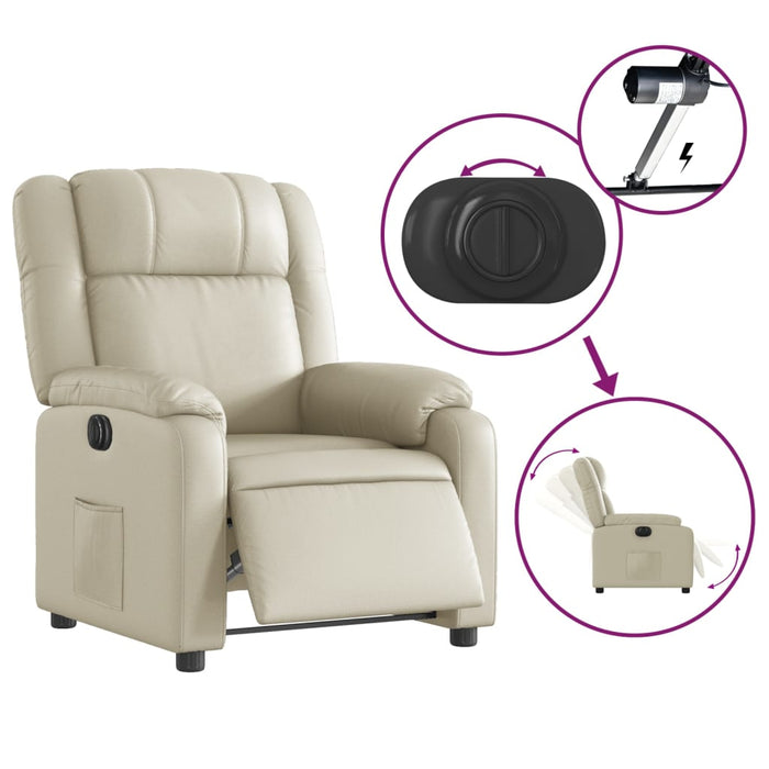 Fotoliu rabatabil electric, crem, piele ecologică - WALTI WALTI