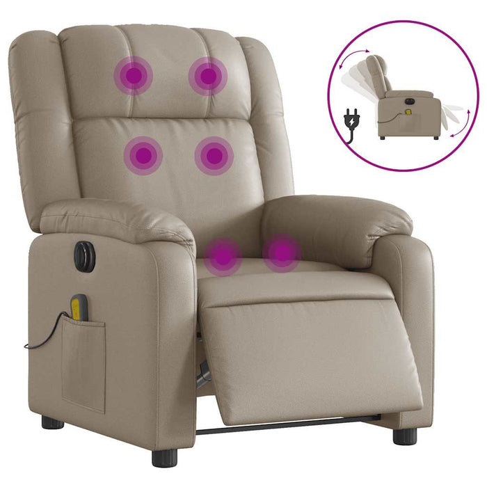 Fotoliu electric masaj rabatabil, cappuccino, piele ecologică - WALTI WALTI