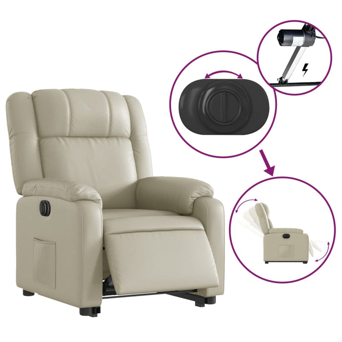 Fotoliu rabatabil electric cu ridicare, crem, piele ecologică - WALTI WALTI