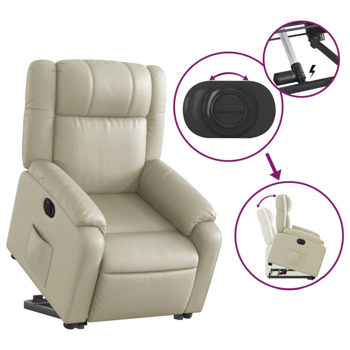Fotoliu rabatabil electric cu ridicare, crem, piele ecologică - WALTI WALTI