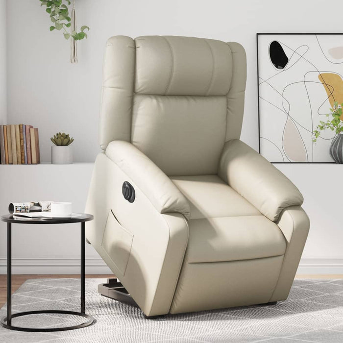 Fotoliu rabatabil electric cu ridicare, crem, piele ecologică - WALTI WALTI