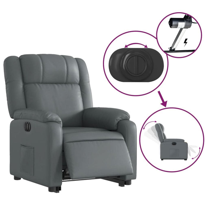 Fotoliu rabatabil electric cu ridicare, gri, piele ecologică - WALTI WALTI